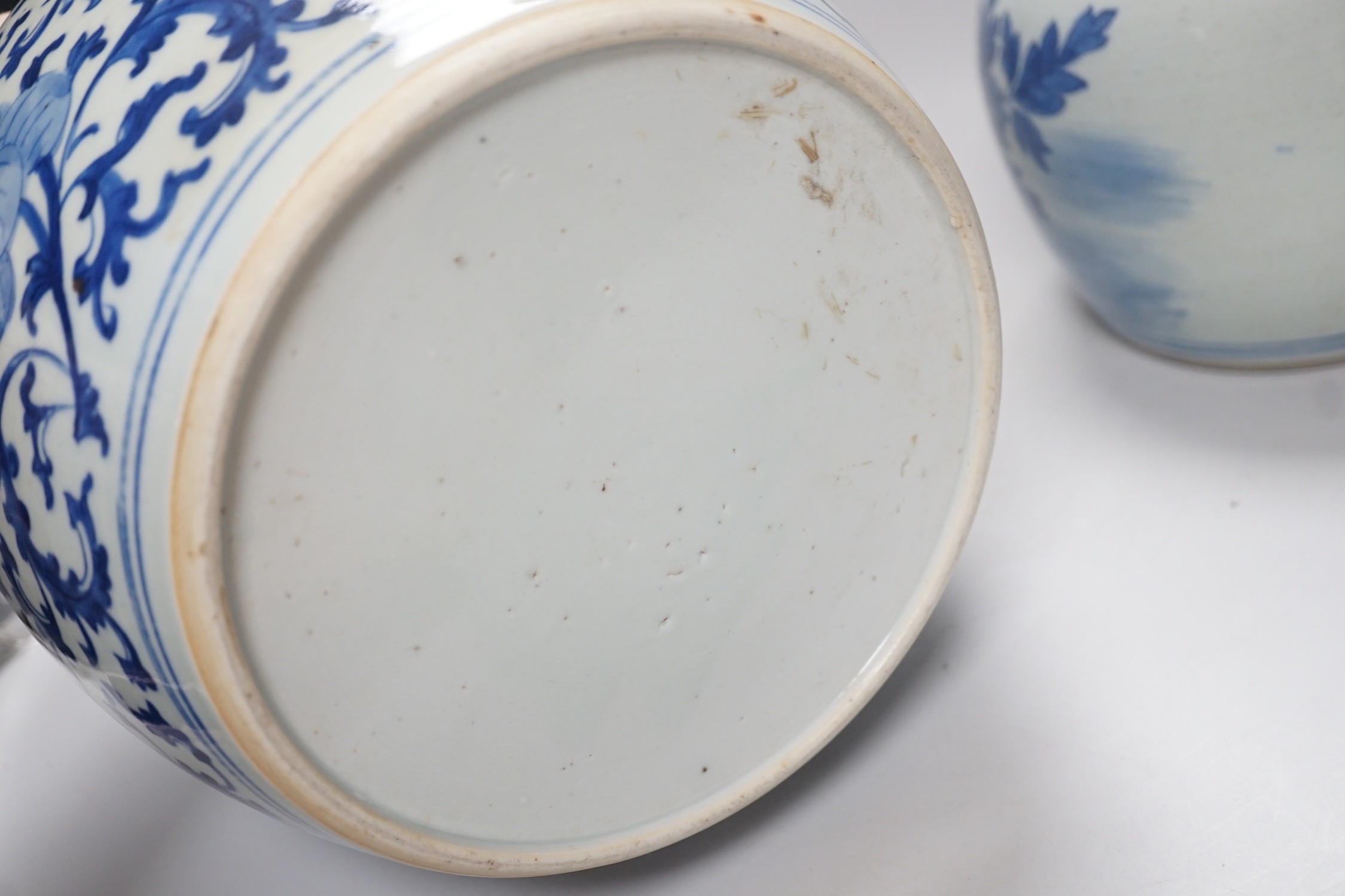 Two Chinese provincial blue and white jars, 19th century. Tallest 22cm
